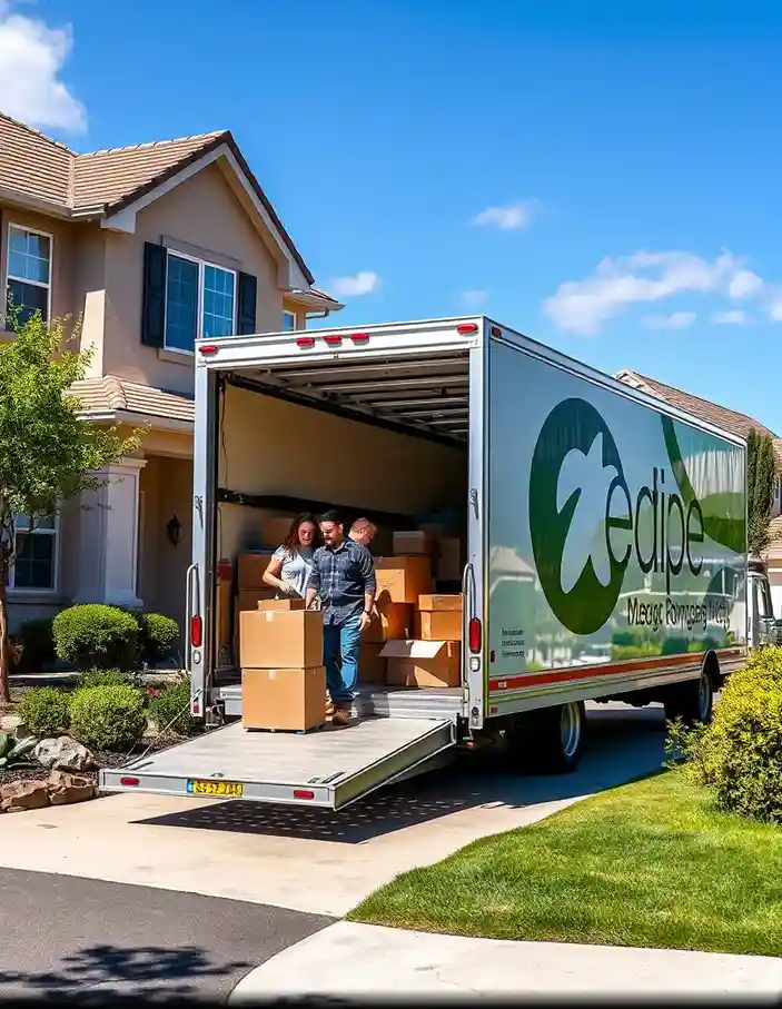 Personnes chargeant un gros camion de déménagement
