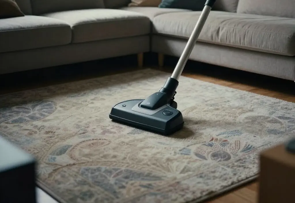 Tapis de salon bien entretenu avec accessoires pour prolonger sa durée de vie dans un intérieur moderne