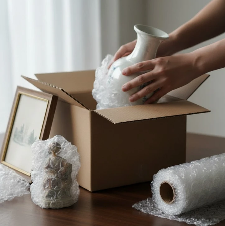 des objets protégés par du papier à bulle 