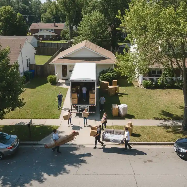 des gens demenagent, vue aerienne