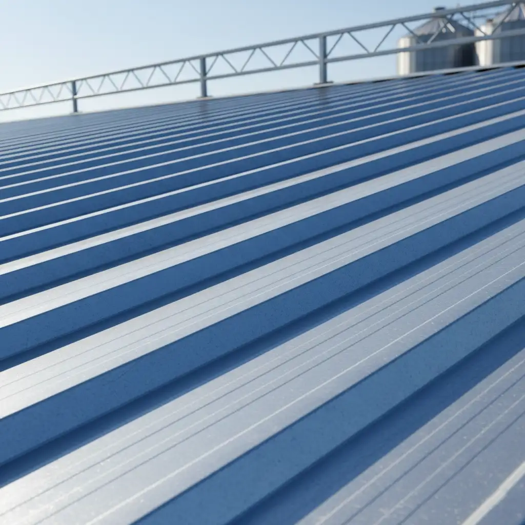 Toiture industrielle avec bacs acier e, finition galvanisée et alignement uniforme