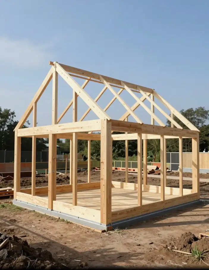 Charpente fermette en bois industriel avec assemblages métalliques