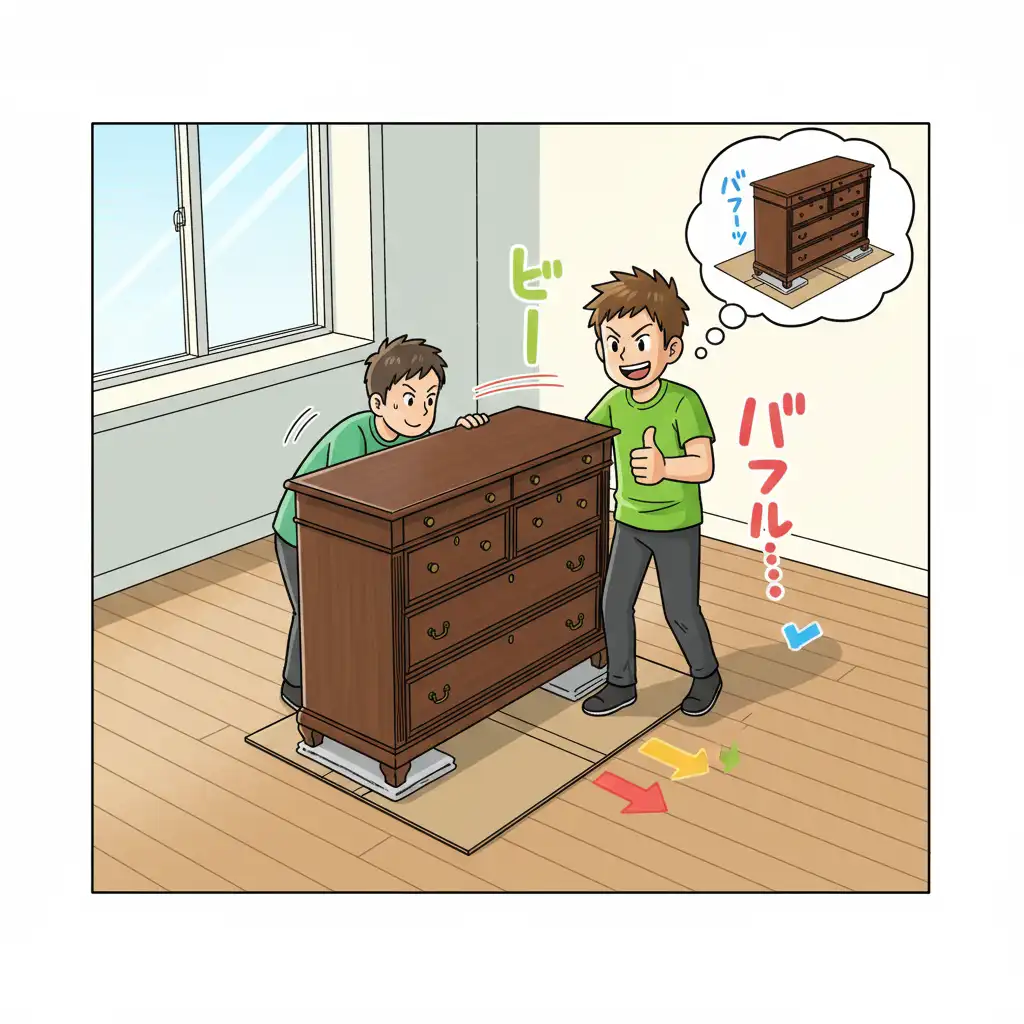 Chemin dégagé avec serviettes et cartons pour déplacer un meuble