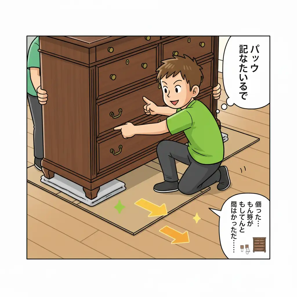 Serviettes et cartons sous les pieds d’un meuble