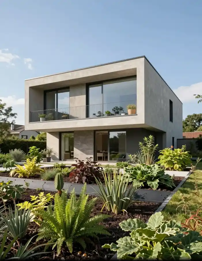 Architecture moderne avec toiture plate.