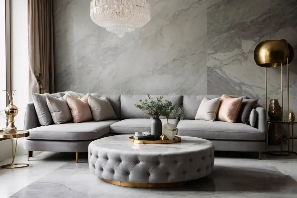 Salon cocooning moderne. Grand canapé dans un intérieur moderne